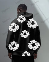 Men's Plus Size Fashion Street Flower Pattern Print Long Sleeve Zipper Hoodie